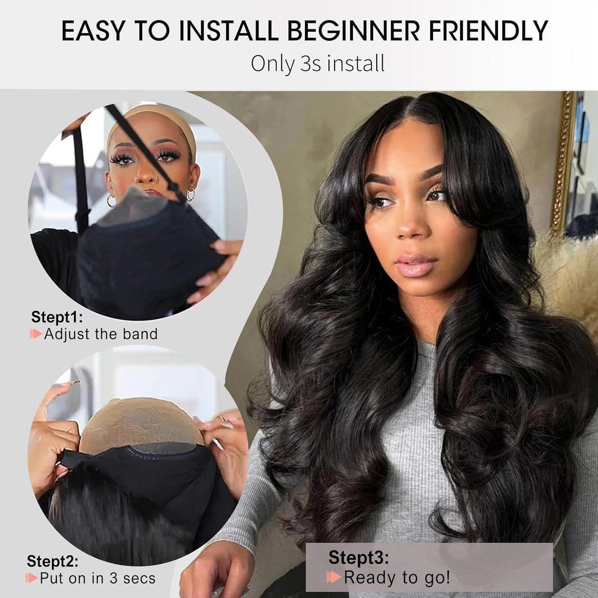 Echthaar Perücke mit Pony – Loose Body Wave, 22 Zoll