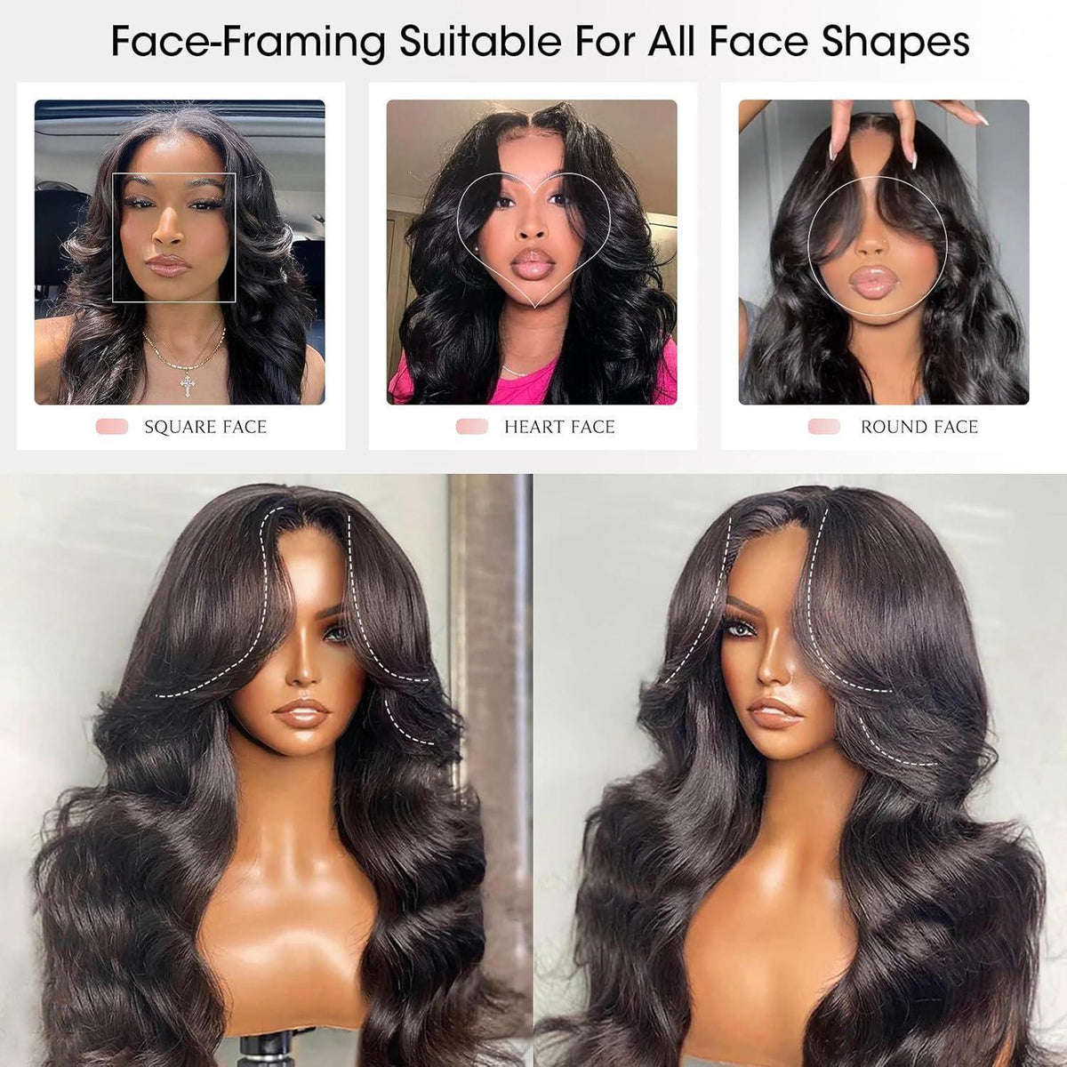 Echthaar Perücke mit Pony – Loose Body Wave, 22 Zoll