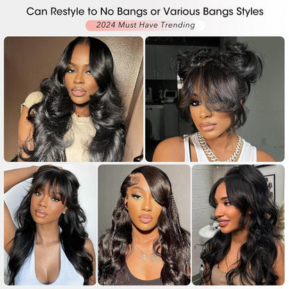 Echthaar Perücke mit Pony – Loose Body Wave, 22 Zoll