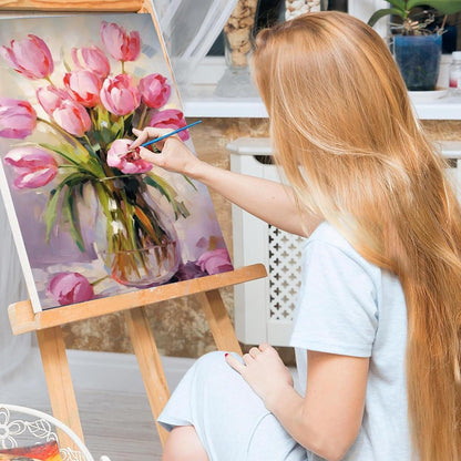 Malen nach Zahlen Rosa Blumen mit Rahmen für Erwachsene