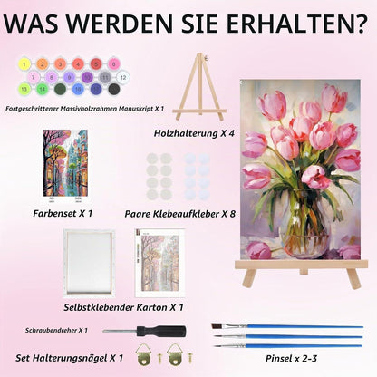 Malen nach Zahlen Rosa Blumen mit Rahmen für Erwachsene