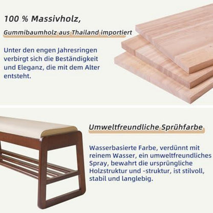 Massivholz Schuhbank mit Stauraum & Sitzkissen – 80cm Walnuss