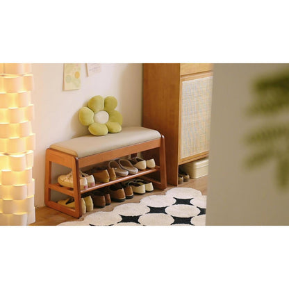 Massivholz Schuhbank mit Stauraum & Sitzkissen – 80cm Walnuss