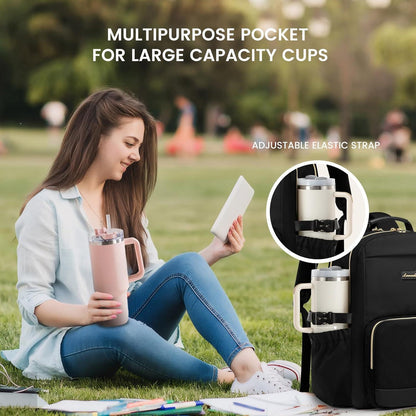 Damen Rucksack 17,3 Zoll Laptop Schulrucksack für Uni & Reise Schwarz