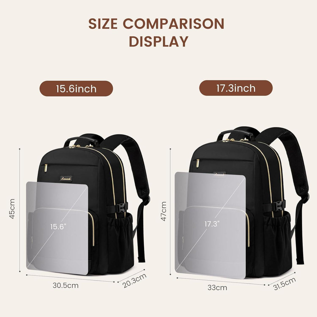 Damen Rucksack 17,3 Zoll Laptop Schulrucksack für Uni & Reise Schwarz