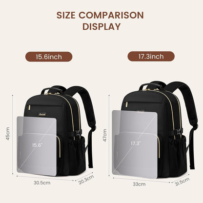 Damen Rucksack 17,3 Zoll Laptop Schulrucksack für Uni & Reise Schwarz