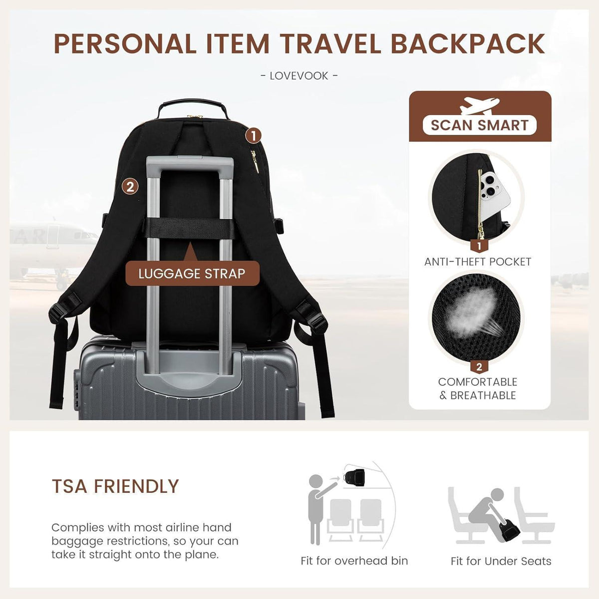 Damen Rucksack 17,3 Zoll Laptop Schulrucksack für Uni & Reise Schwarz