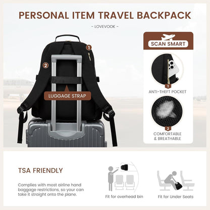 Damen Rucksack 17,3 Zoll Laptop Schulrucksack für Uni & Reise Schwarz