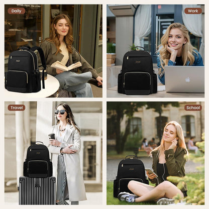 Damen Rucksack 17,3 Zoll Laptop Schulrucksack für Uni & Reise Schwarz