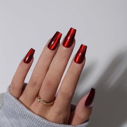 Lange Cat Eye Press on Nails – Rot Schwarz Glitzer Nägel zum Aufkleben