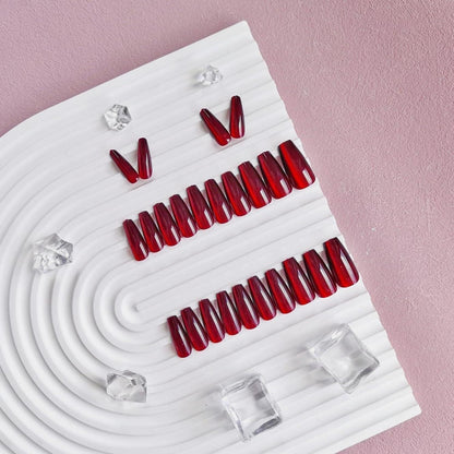 Lange Cat Eye Press on Nails – Rot Schwarz Glitzer Nägel zum Aufkleben