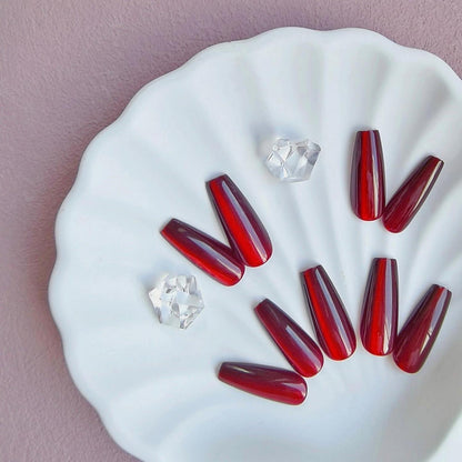 Lange Cat Eye Press on Nails – Rot Schwarz Glitzer Nägel zum Aufkleben