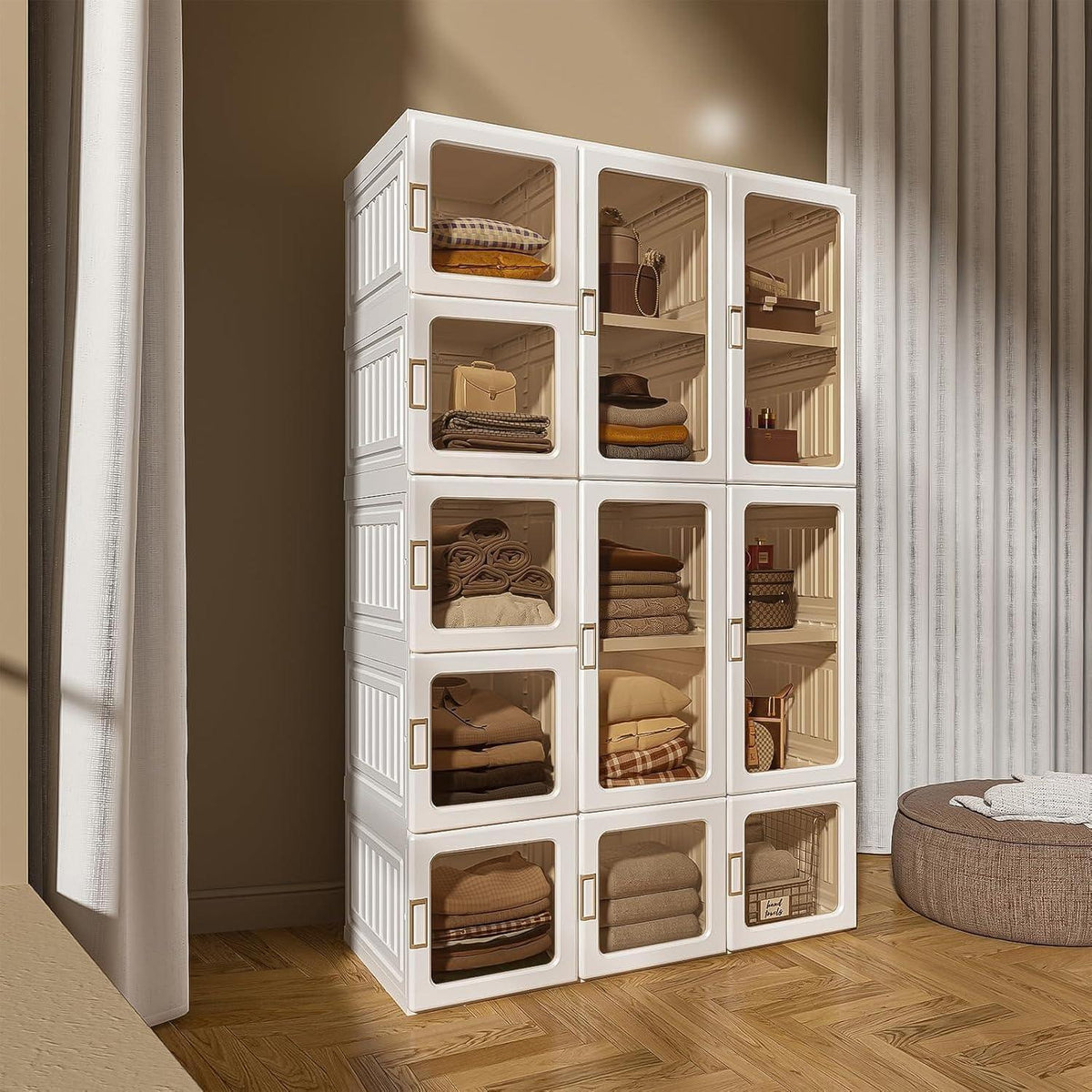 Faltbarer Kleiderschrank 11 Türen – Weiß, 104x170x50 cm