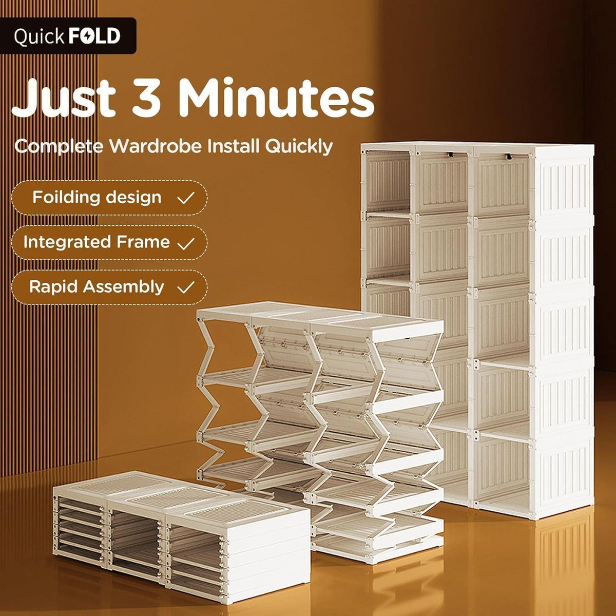 Faltbarer Kleiderschrank 11 Türen – Weiß, 104x170x50 cm