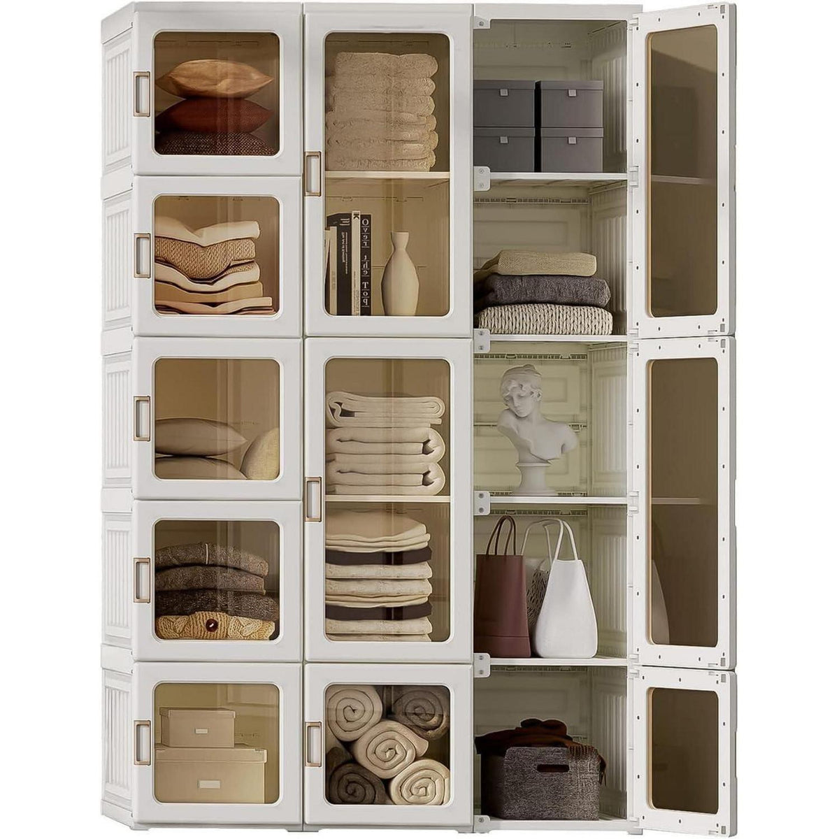 Faltbarer Kleiderschrank 11 Türen – Weiß, 104x170x50 cm