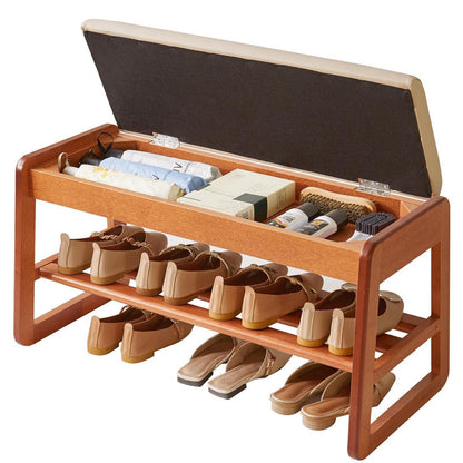 Holz Schuhbank mit Klappdeckel & Sitzbank – 80cm Kirschholz