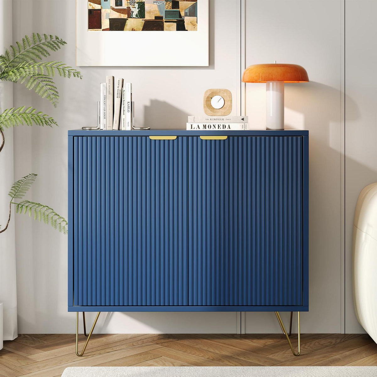 Blauer Küchenschrank mit 2 Türen & Ablagen – 80x40x78cm