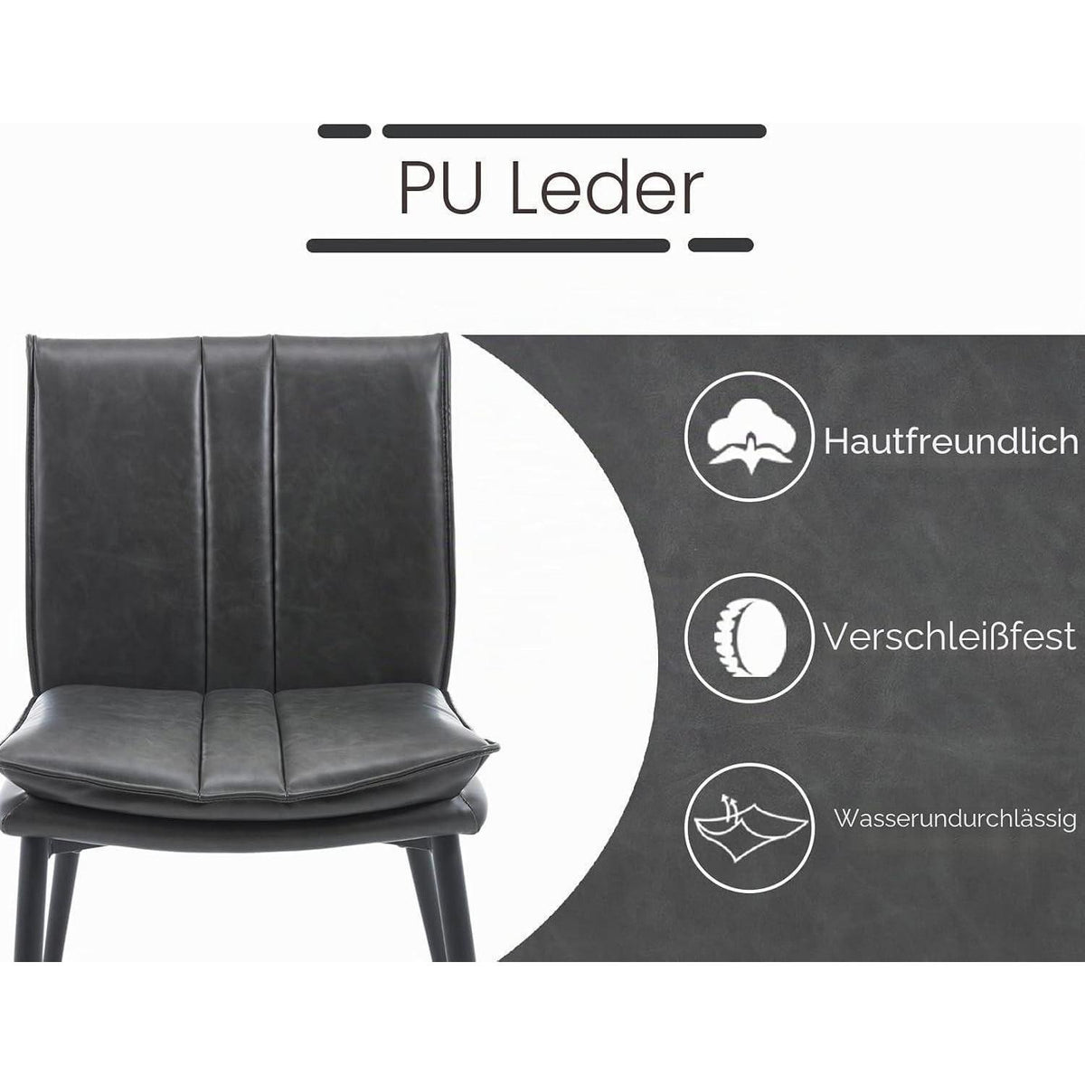 Ya-Home Esszimmerstühle 2er Set Grau – & Metall in Lederoptik