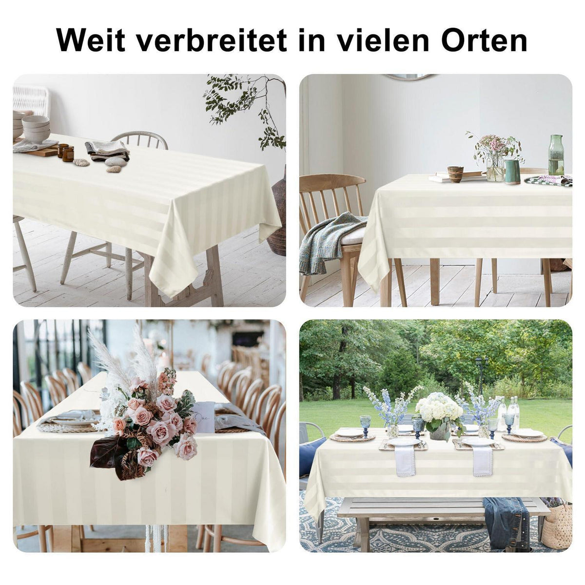 Gestreifte Tischdecke wasserabweisend 130x220cm Elfenbein