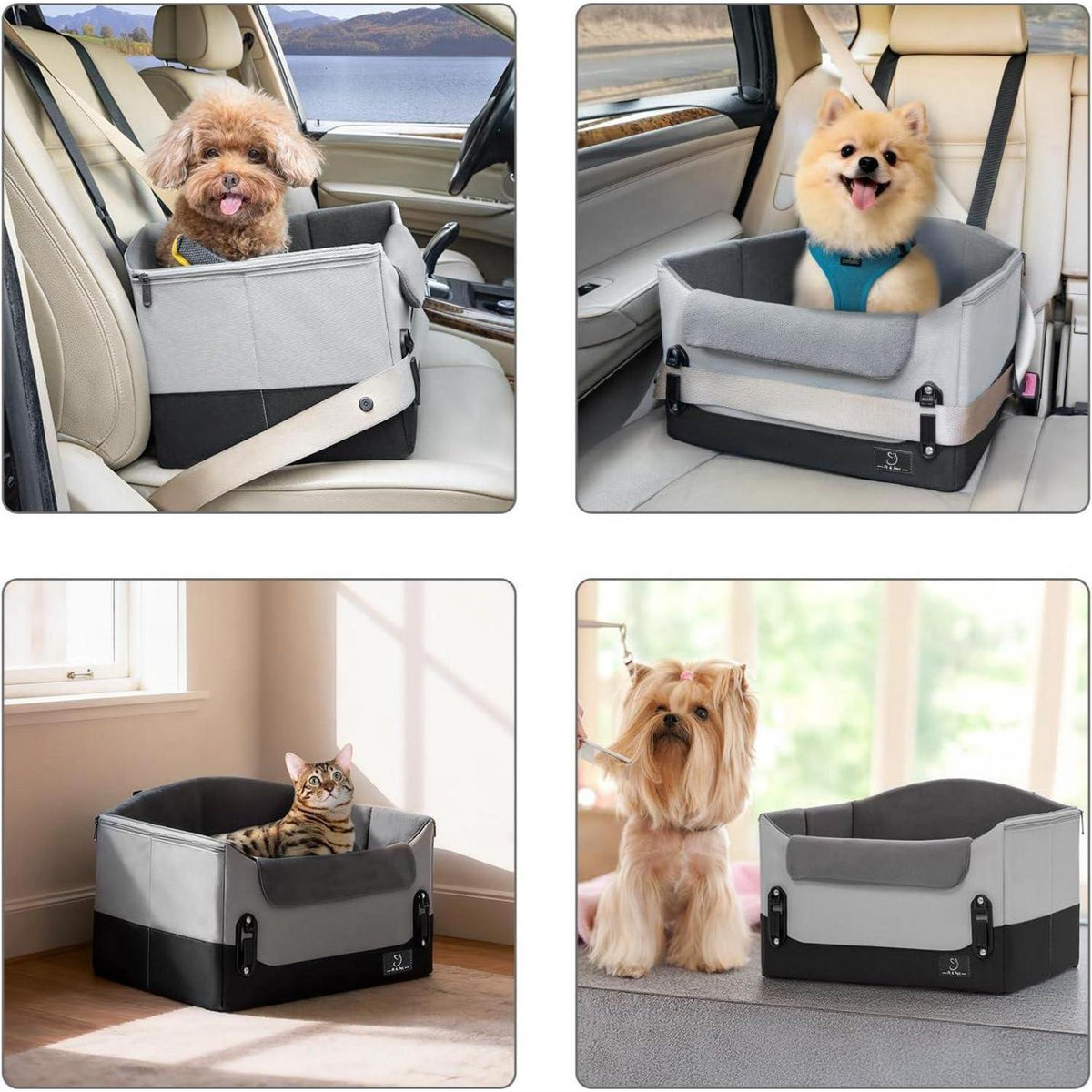 Hundeautositz für kleine Hunde mit Gurtbefestigung & Fleece