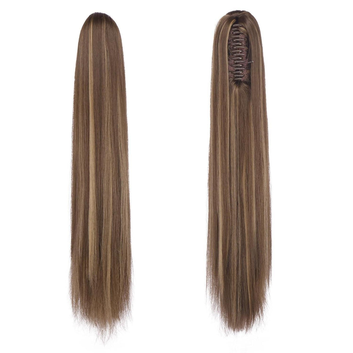 Langer Pferdeschwanz mit Clip & Band – 63cm Honigblond/Hellbraun