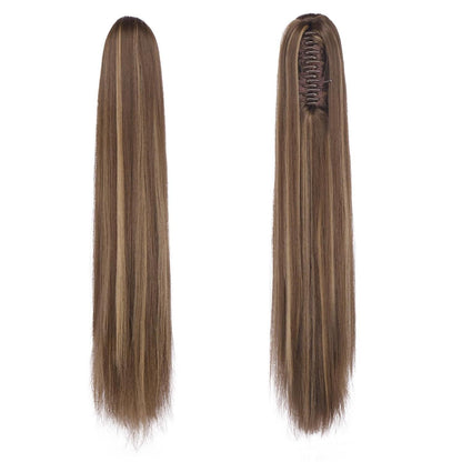 Langer Pferdeschwanz mit Clip & Band – 63cm Honigblond/Hellbraun