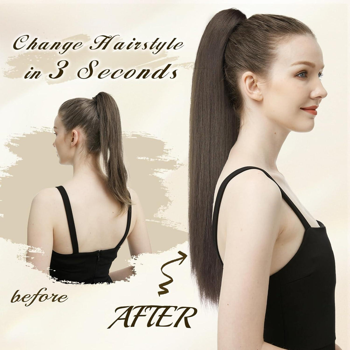 Langer Pferdeschwanz mit Clip & Band – 63cm Honigblond/Hellbraun
