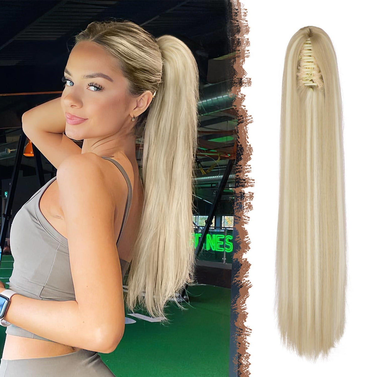 Langer Pferdeschwanz mit Clip & Band – Schmutziges Blond 63cm