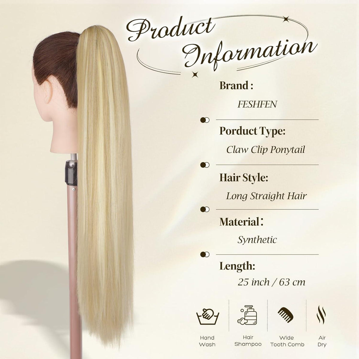 Langer Pferdeschwanz mit Clip & Band – Schmutziges Blond 63cm