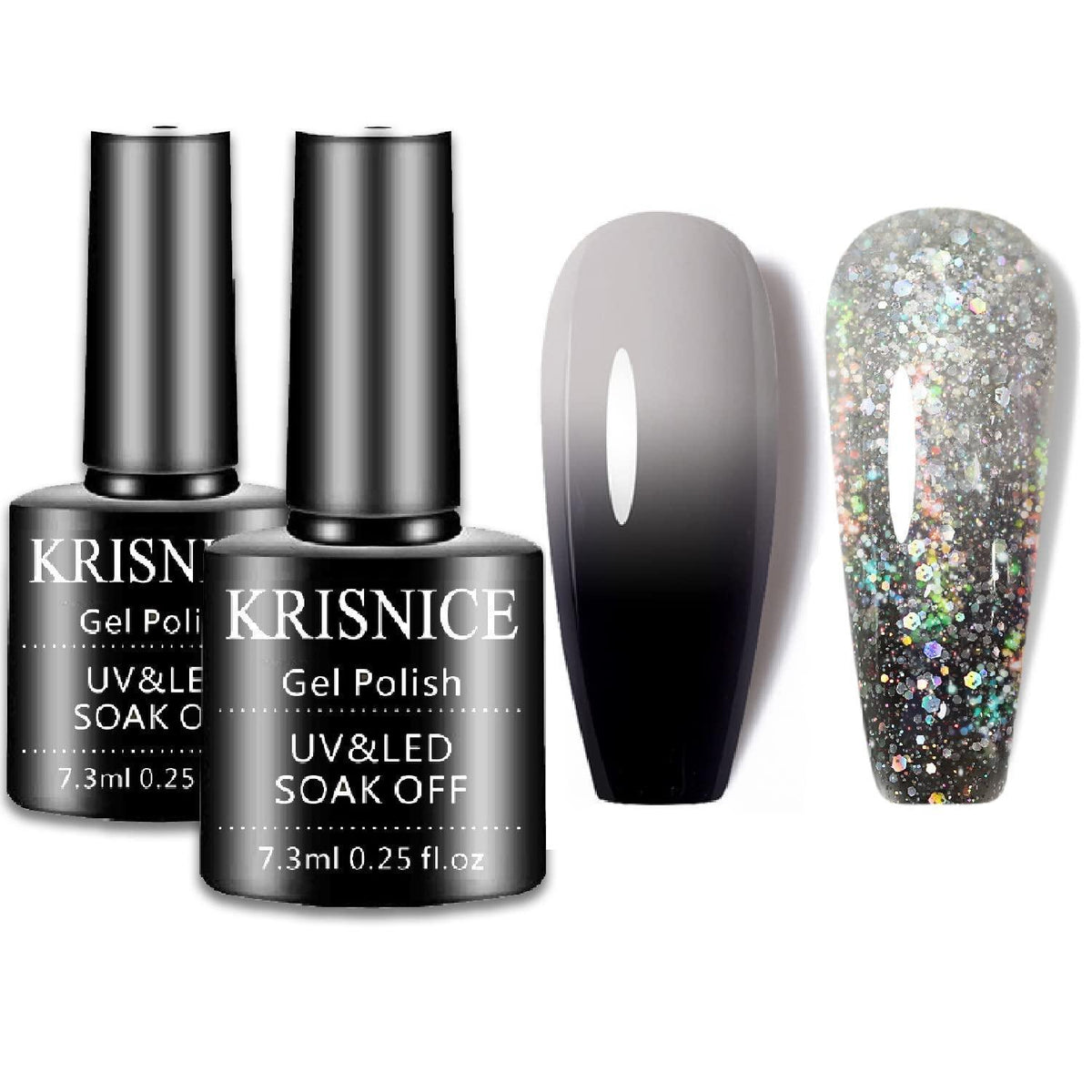 Farbwechsel Gel Nagellack Set Schwarz Weiß Glitzer Thermo