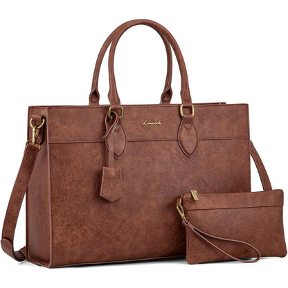 Laptoptasche Damen 15,6 Zoll mit Handgelenktasche, Braun