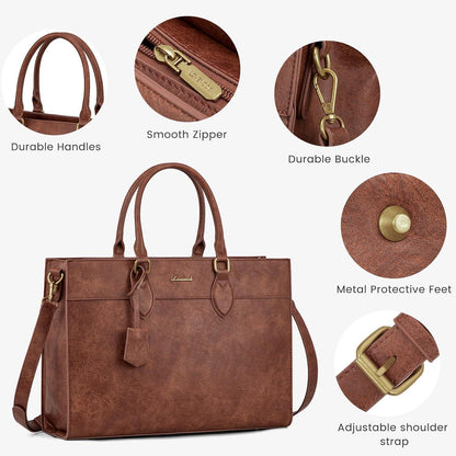 Laptoptasche Damen 15,6 Zoll mit Handgelenktasche, Braun