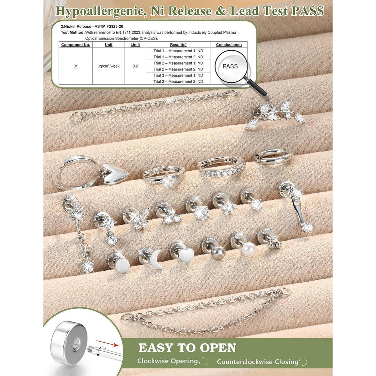 Helix Piercing Set 21tlg. Chirurgenstahl Ohrringe Damen