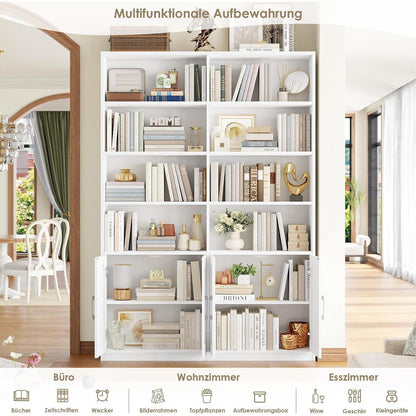 Bücherregal mit Türen & Fächern – Weiß, 185,5 cm hoch