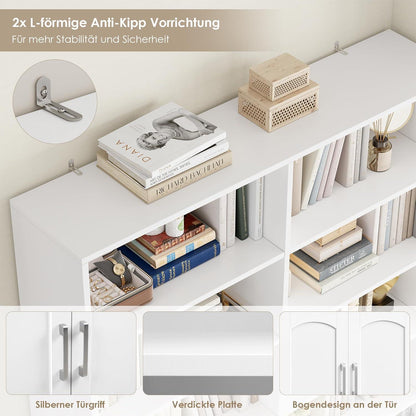 Bücherregal mit Türen & Fächern – Weiß, 185,5 cm hoch