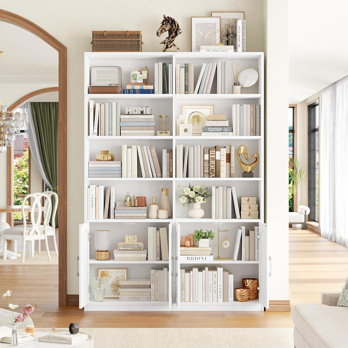 Bücherregal mit Türen & Fächern – Weiß, 185,5 cm hoch