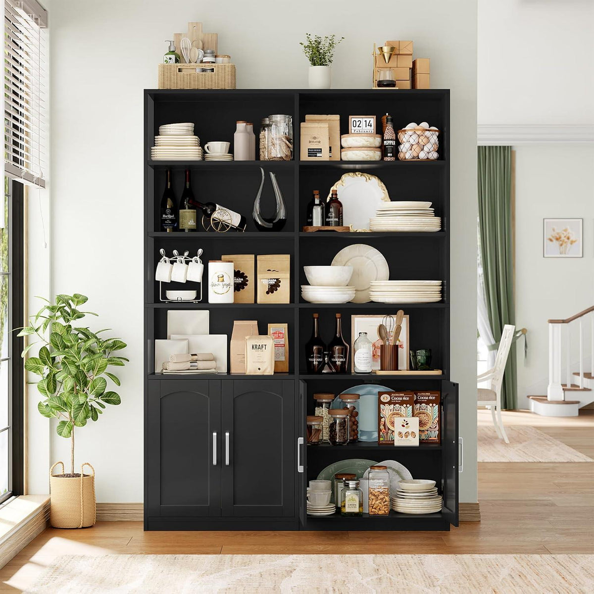 Bücherregal mit Türen & Fächern – Hochschrank 185,5 cm Schwarz
