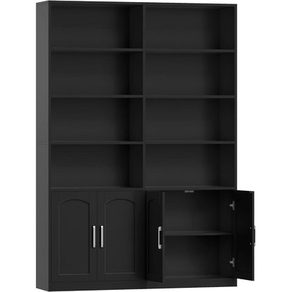 Bücherregal mit Türen & Fächern – Hochschrank 185,5 cm Schwarz