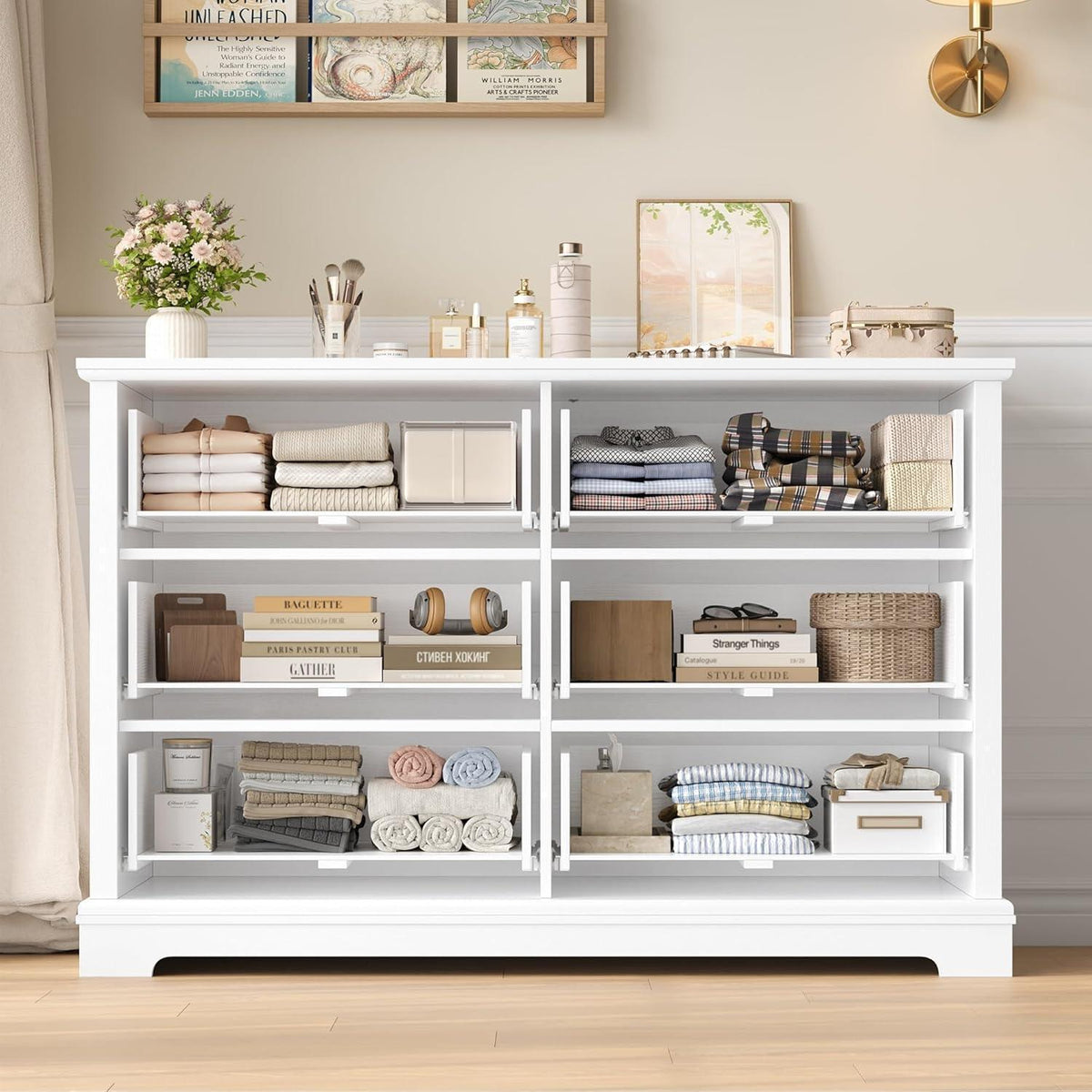Kommode 6 Schubladen Weiß | 120cm Schubladenschrank für Schlafzimmer