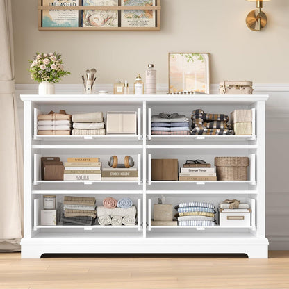 Kommode 6 Schubladen Weiß | 120cm Schubladenschrank für Schlafzimmer