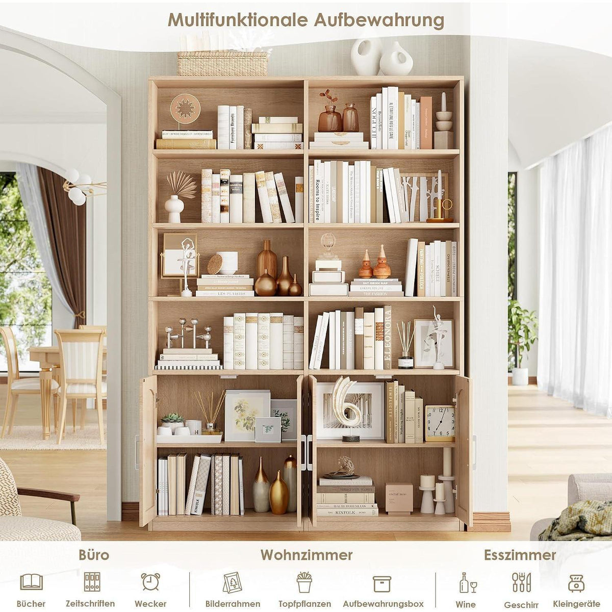 Bücherregal mit Türen & Fächern | Eiche | 185,5 cm hoch
