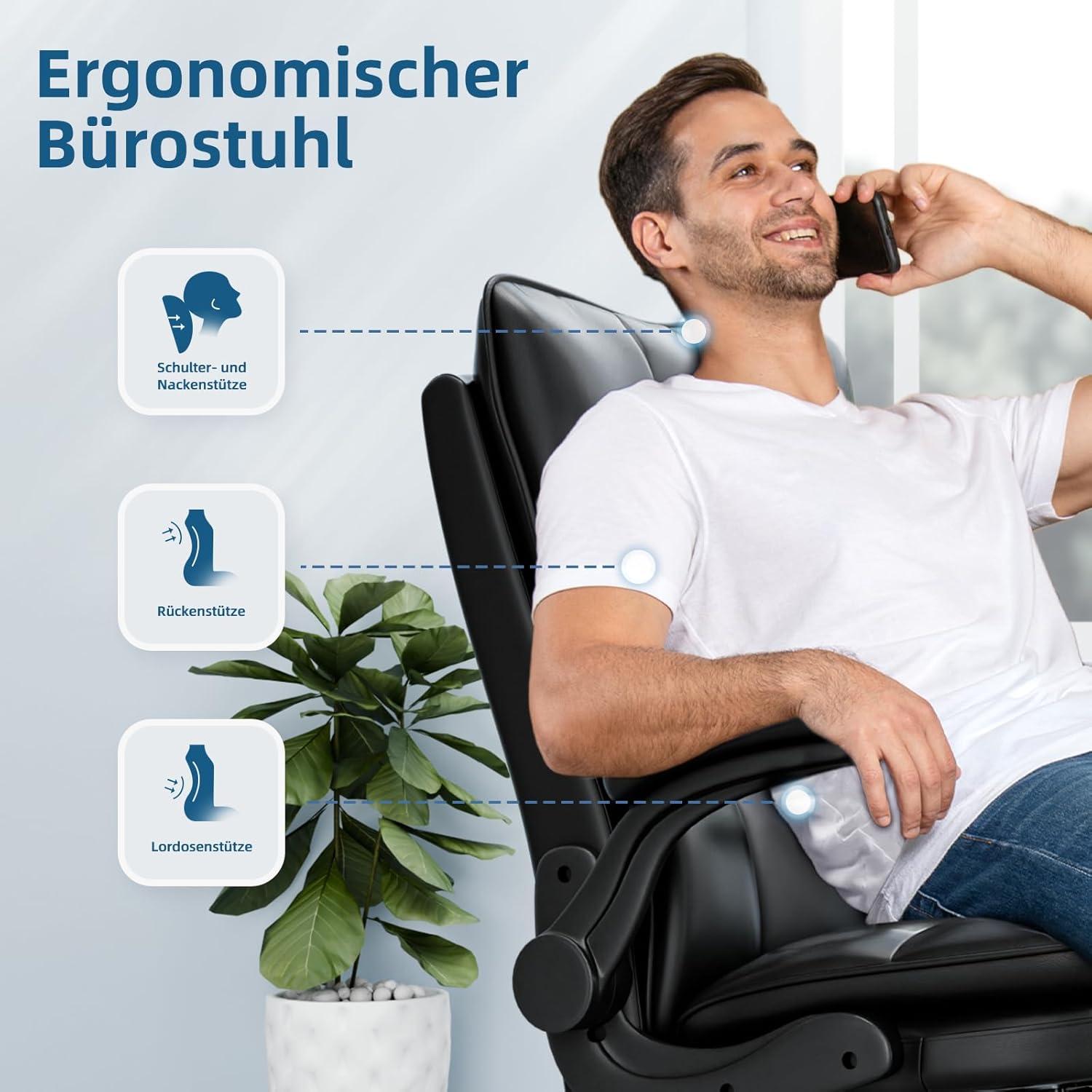 Ergonomischer Bürostuhl Schwarz 150 kg belastbarkeit Wippfunktion