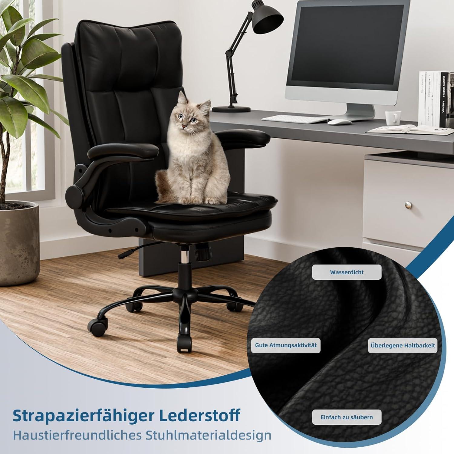 Ergonomischer Bürostuhl mit Wippfunktion | Hochklappbare Armlehne | 150 kg belastbar | Schwarz