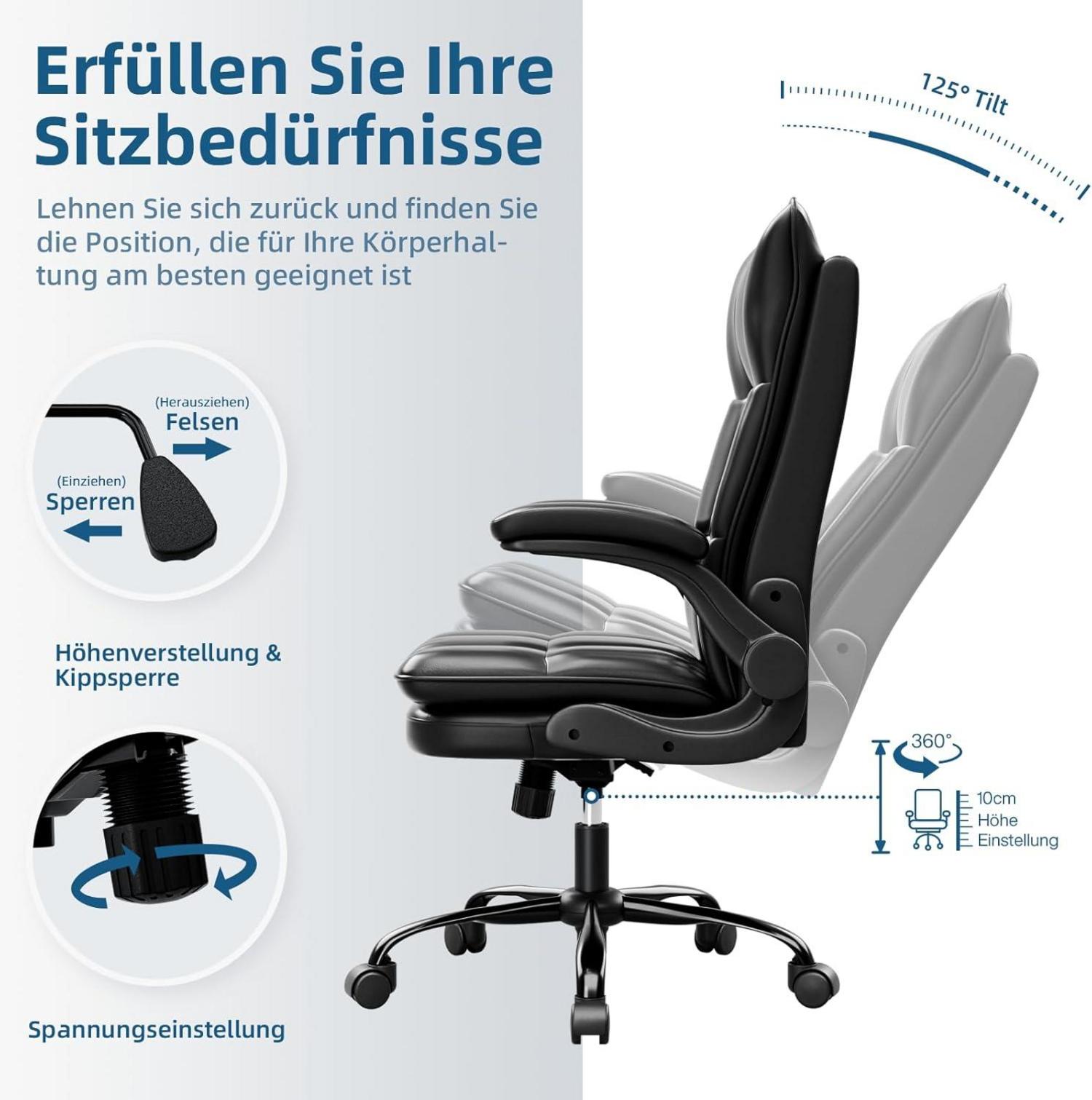 Ergonomischer Bürostuhl Schwarz | Wippfunktion | 150 kg Belastbarkeit