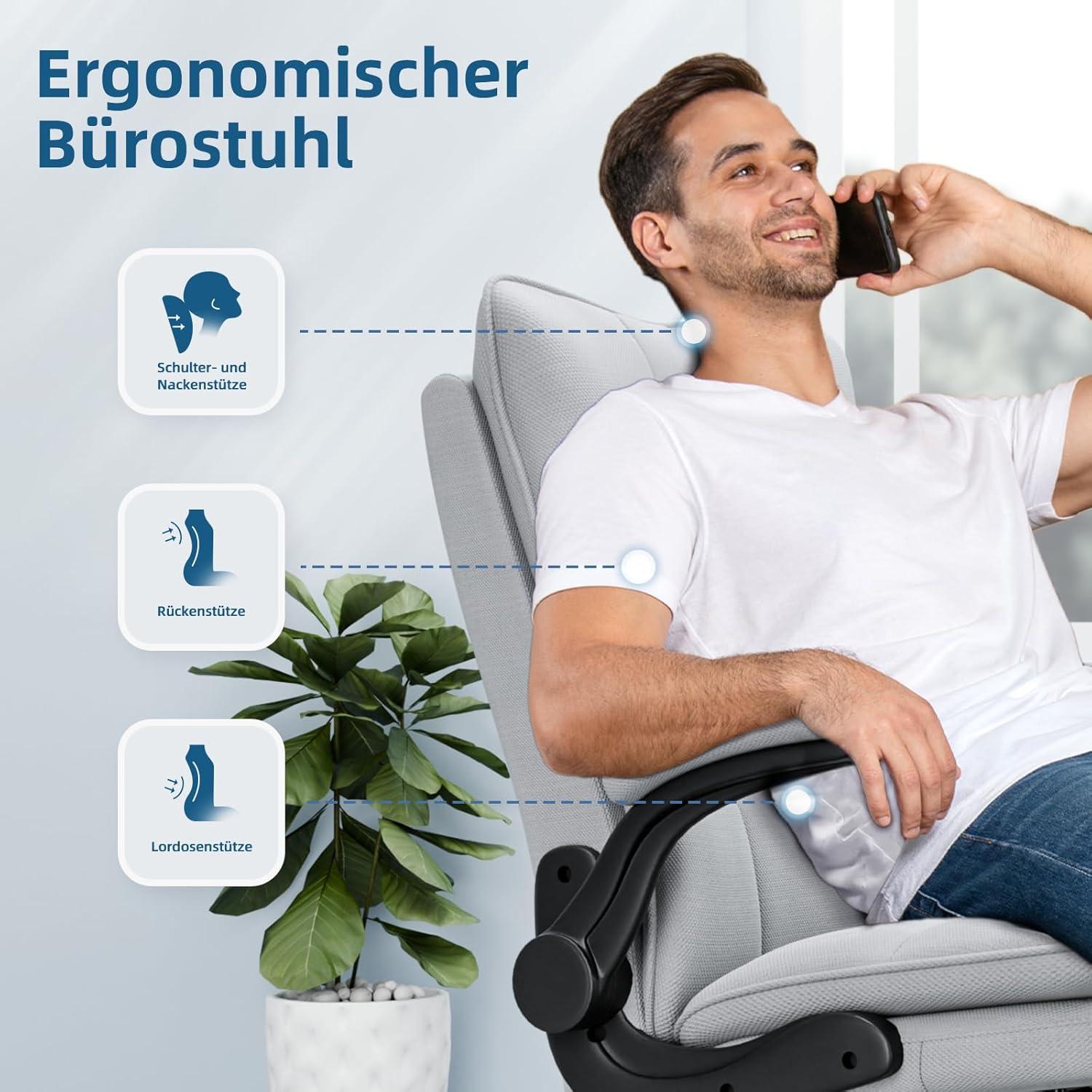 Ergonomischer Bürostuhl mit Wippfunktion und Armlehne, 150 kg