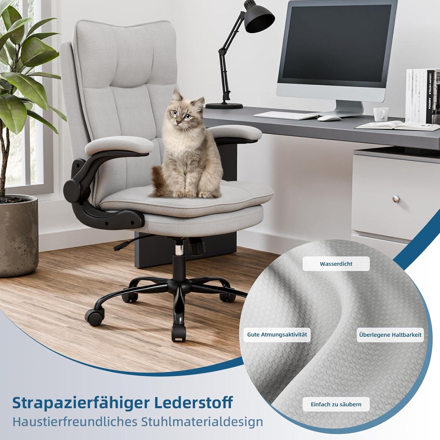 Ergonomischer Bürostuhl Hochklappbare Armlehne Wippfunktion 150 kg Stoff Grau