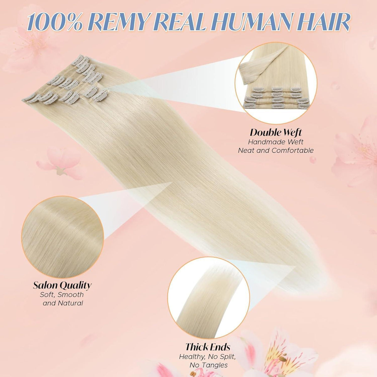 Echthaar Clip-Ins Platinblond 35cm - Remy Haarverlängerung