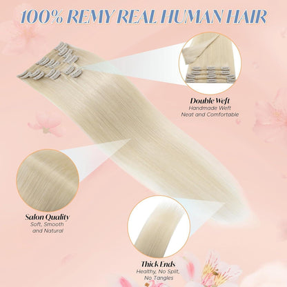 Echthaar Clip-Ins Platinblond 35cm - Remy Haarverlängerung