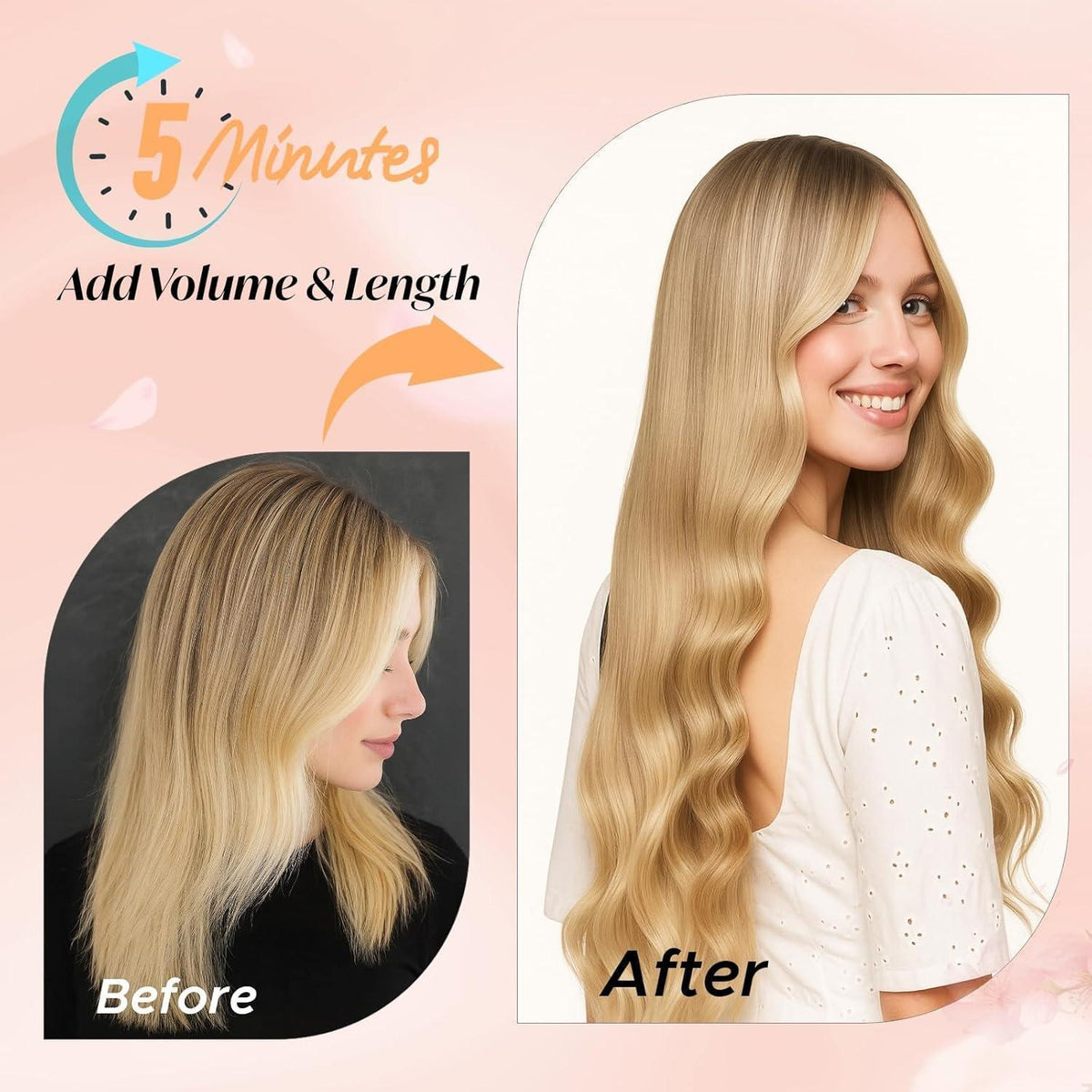 Echthaar Clip-Ins Hellbraun 45cm - Remy Haarverlängerung