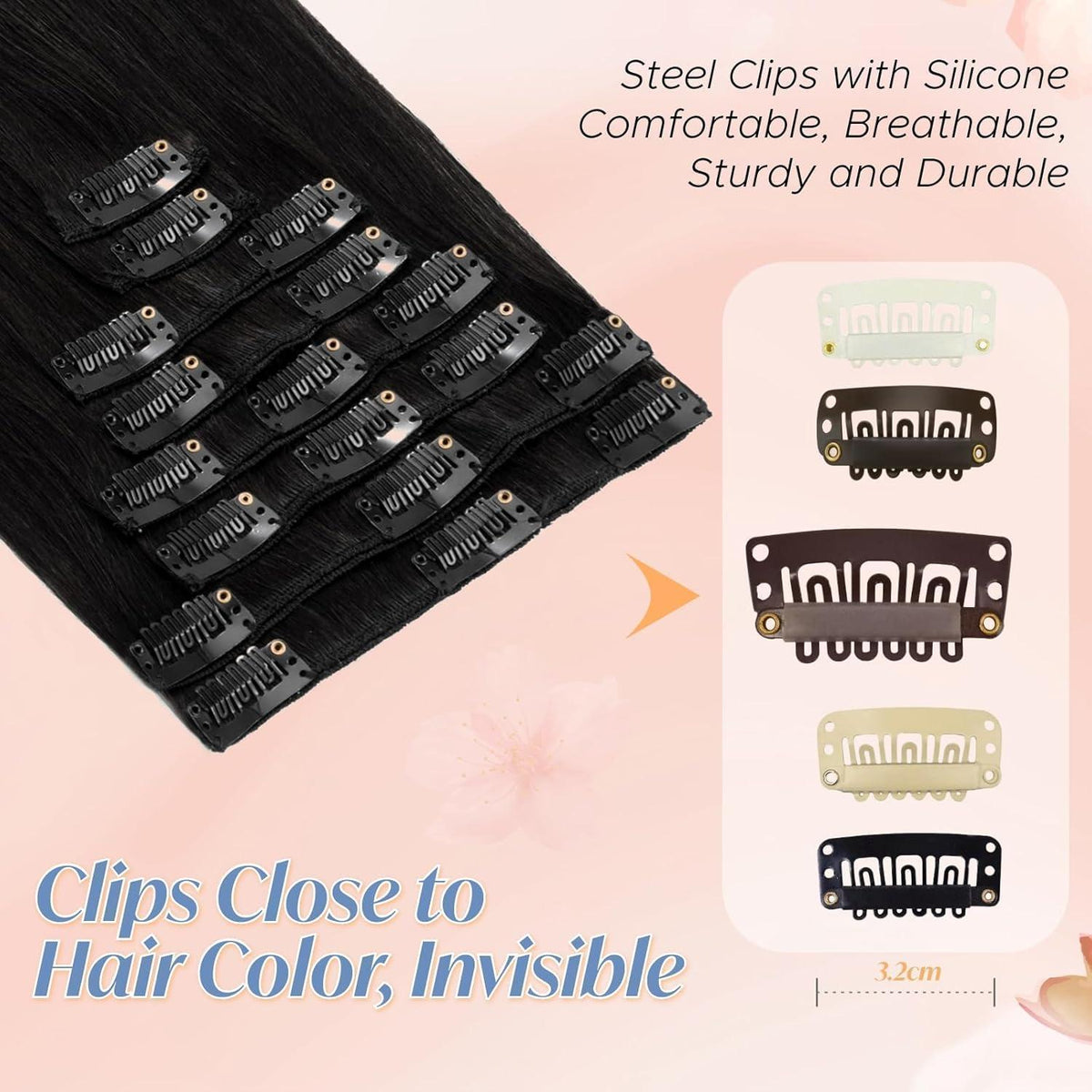 Echthaar Clip-In Extensions Schwarz #01 - 22 Zoll, 75g